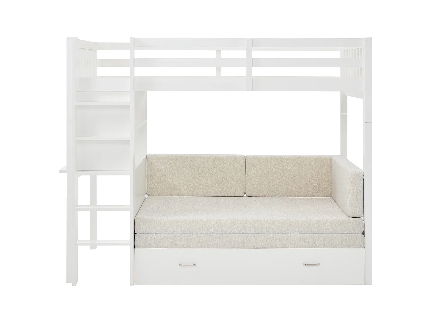Hochbett mit Sofa mit Schlaffunktion - 90 x 190 cm- Kiefernholz & MDF - Weiß - ORPELIA
