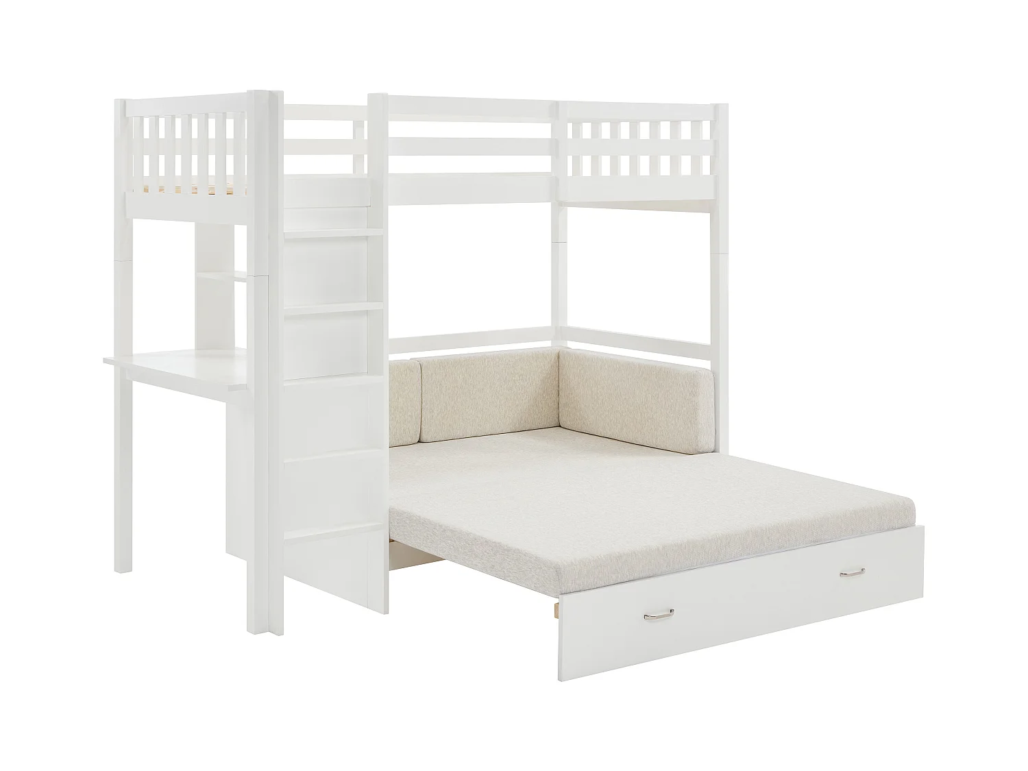 Hochbett mit Sofa mit Schlaffunktion - 90 x 190 cm- Kiefernholz & MDF - Weiß - ORPELIA