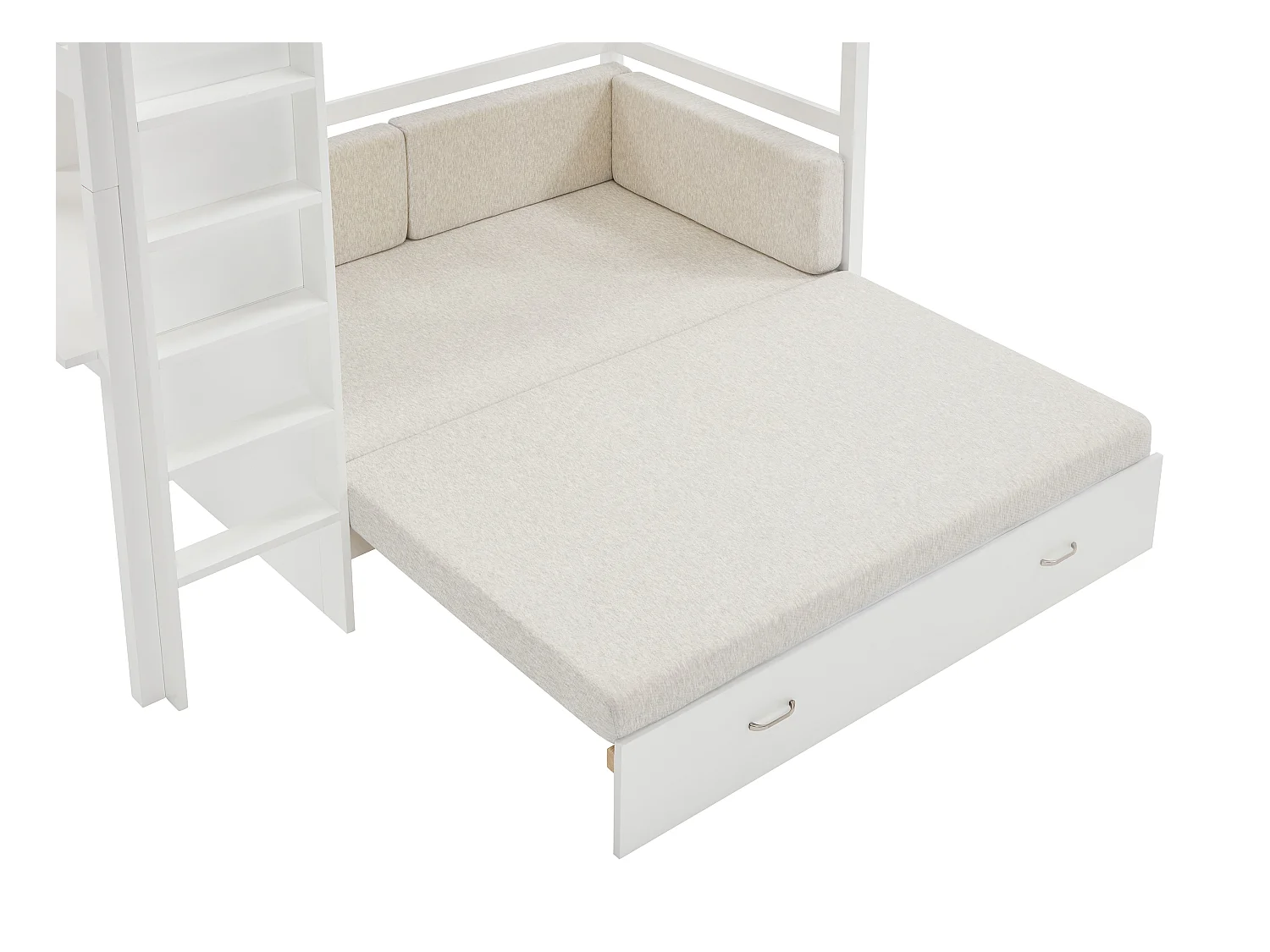 Hochbett mit Sofa mit Schlaffunktion - 90 x 190 cm- Kiefernholz & MDF - Weiß - ORPELIA