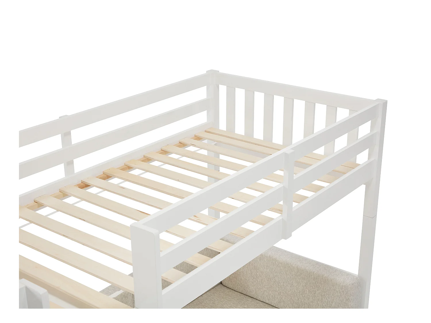 Hochbett mit Sofa mit Schlaffunktion - 90 x 190 cm- Kiefernholz & MDF - Weiß - ORPELIA