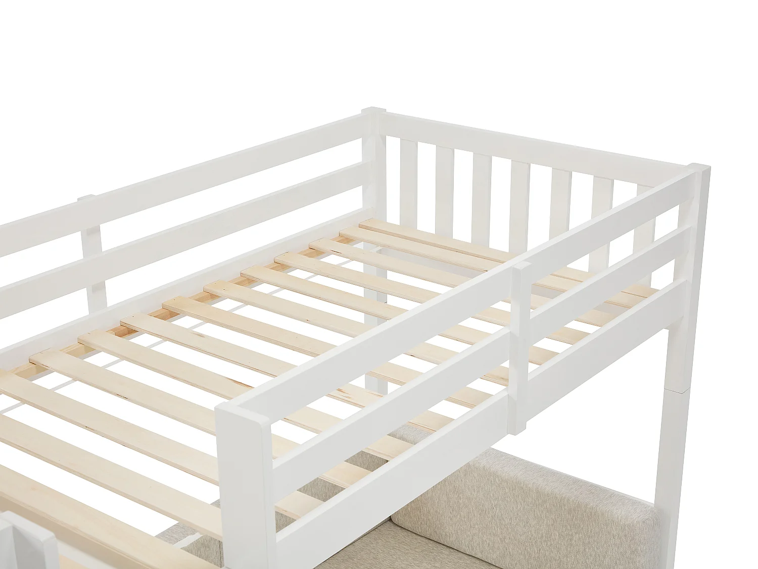 Hochbett mit Sofa mit Schlaffunktion - 90 x 190 cm- Kiefernholz & MDF - Weiß - ORPELIA