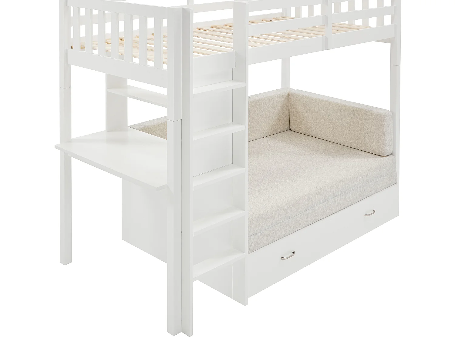 Hochbett mit Sofa mit Schlaffunktion - 90 x 190 cm- Kiefernholz & MDF - Weiß - ORPELIA