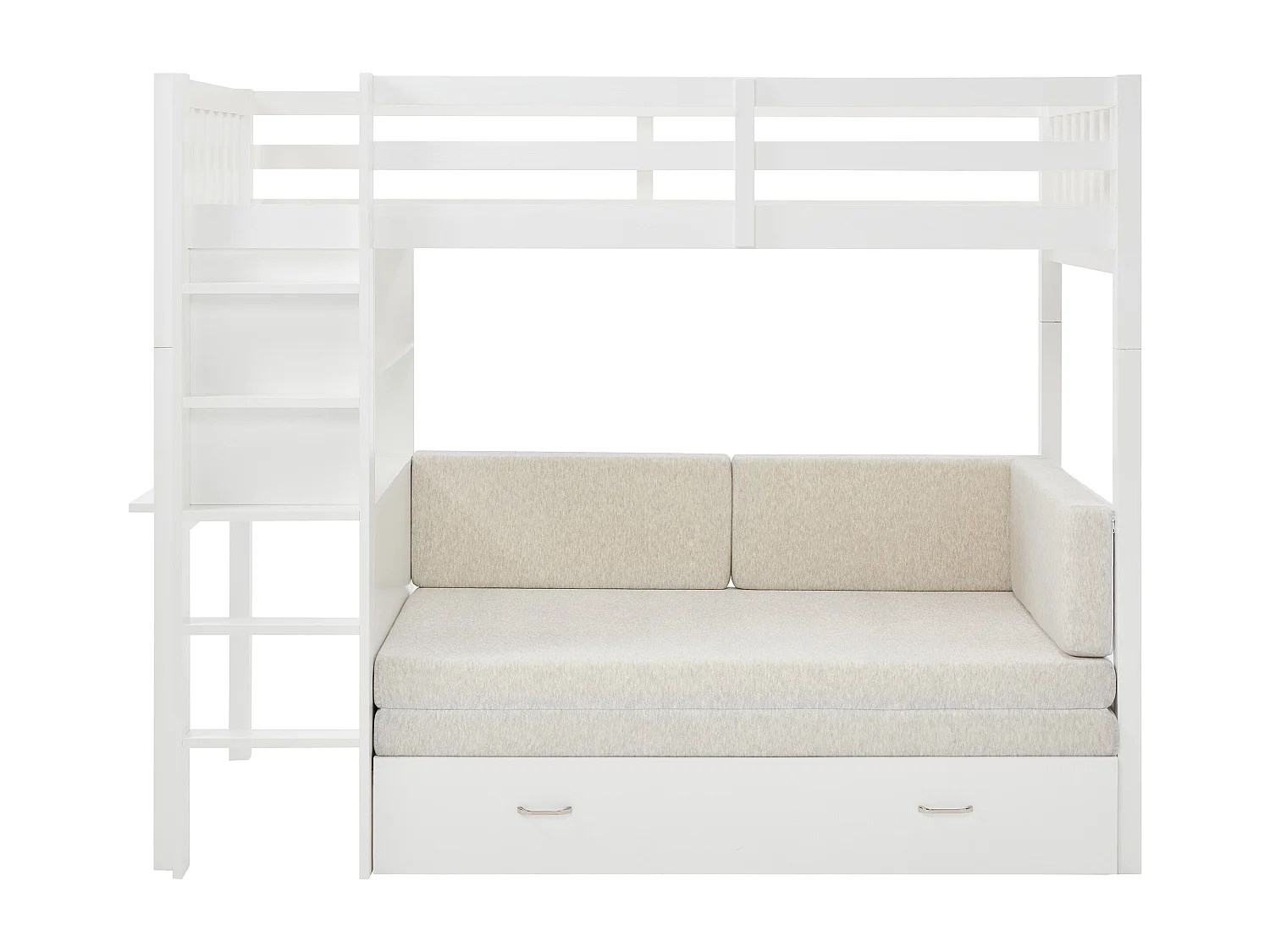 Hochbett mit Sofa mit Schlaffunktion - 90 x 190 cm- Kiefernholz & MDF - Weiß - ORPELIA