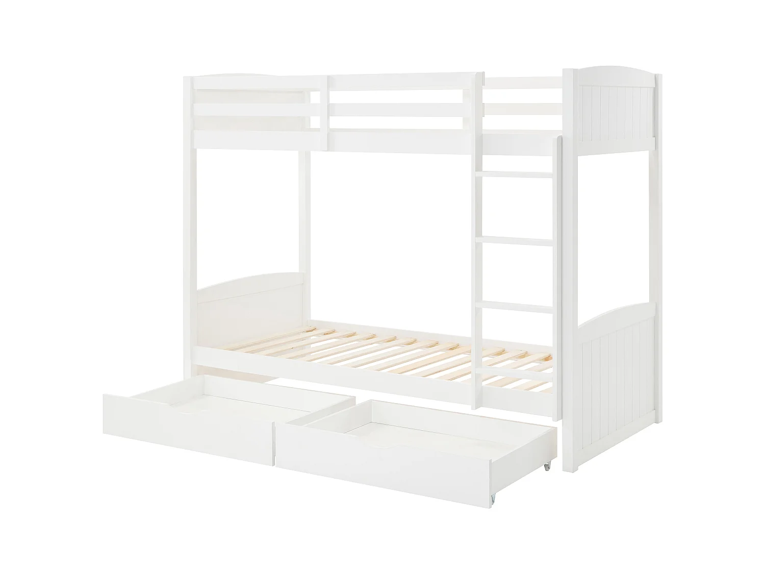 Letto a castello 2 x 90 x 200 cm 2 cassetti Abete e MDF Bianco + Materasso - LIMODARA