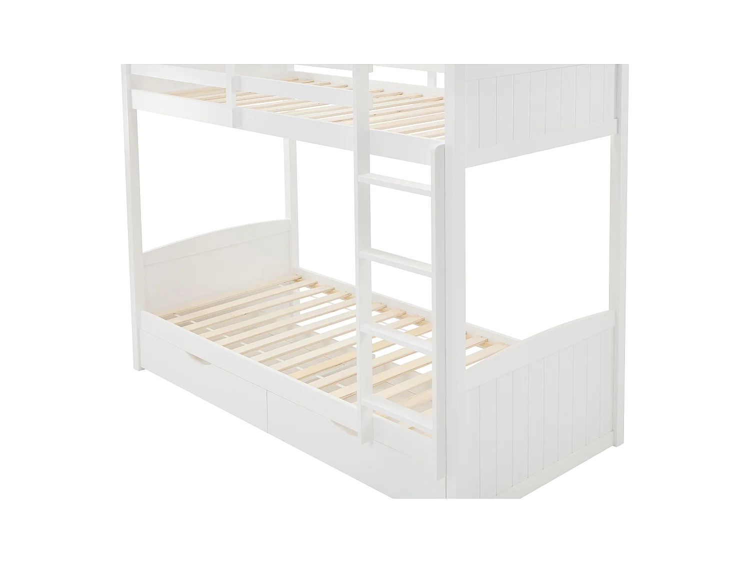 Etagenbett + Matratzen - 2 x 90 x 200 cm - 2 Schubladen - Kiefer & MDF - Weiß - LIMODARA