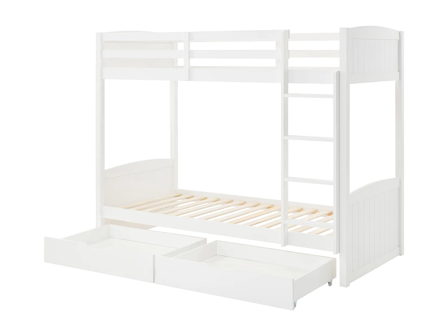 Łóżko piętrowe 2 x 90 x 200 cm - 2 szuflady - Drewno sosnowe i MDF - Biały + Materac - LIMODARA