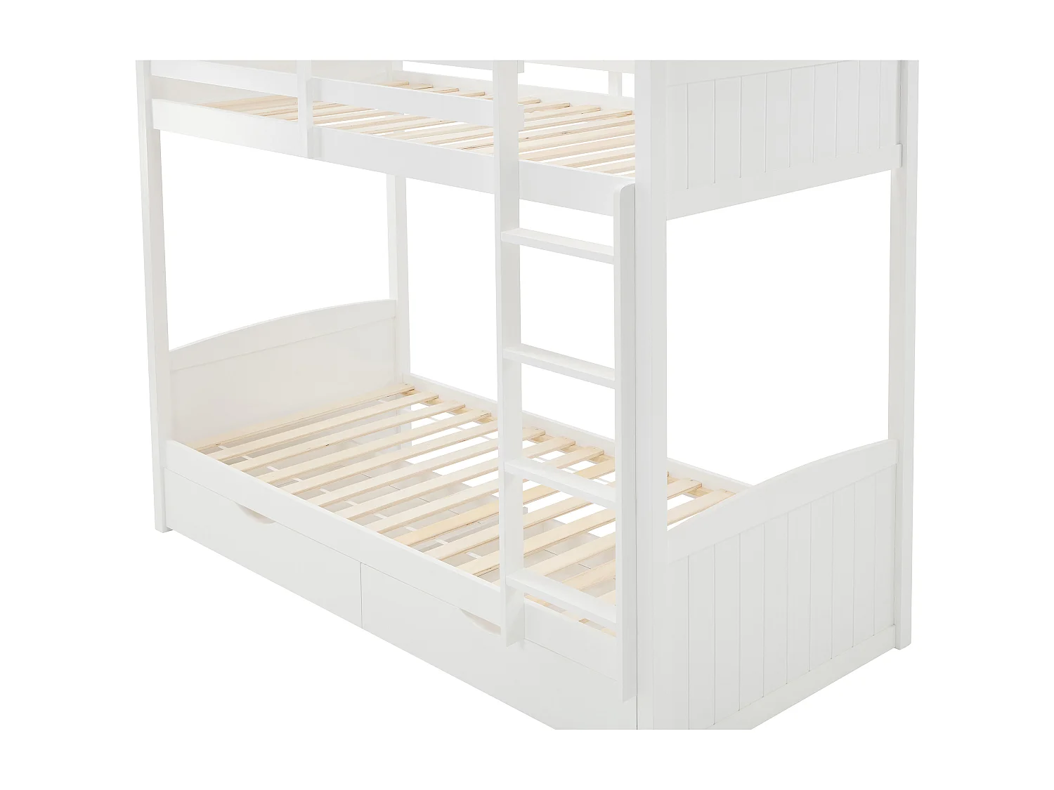 Łóżko piętrowe 2 x 90 x 200 cm - 2 szuflady - Drewno sosnowe i MDF - Biały + Materac - LIMODARA