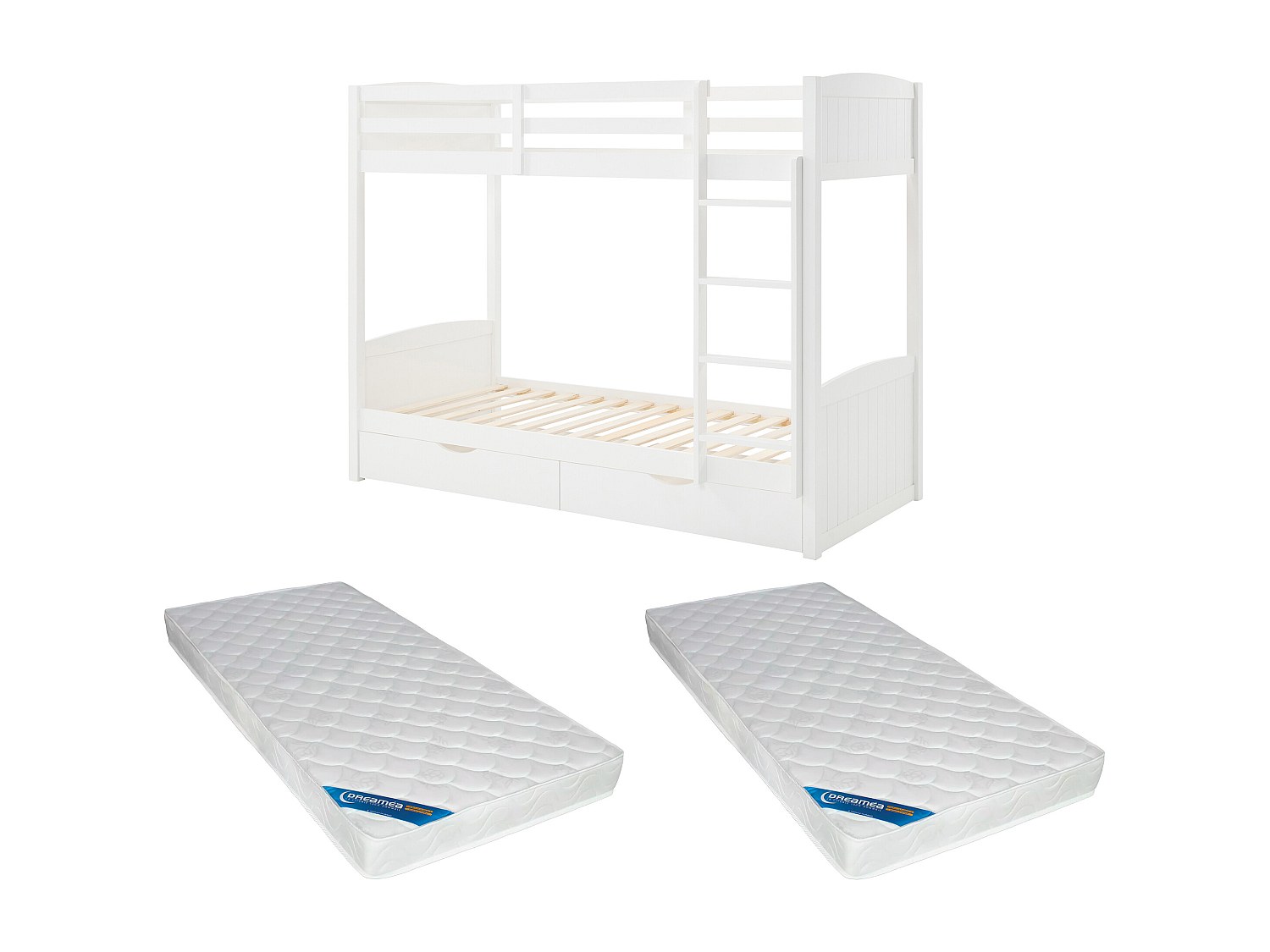 Etagenbett + Matratzen - 2 x 90 x 200 cm - 2 Schubladen - Kiefer & MDF - We günstig online kaufen