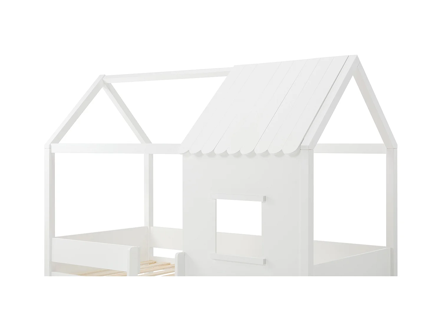 Halbhohes Bett in Hausoptik + Matratze - 90 x 190 cm - Kiefer & MDF - Weiß - VALESKIA