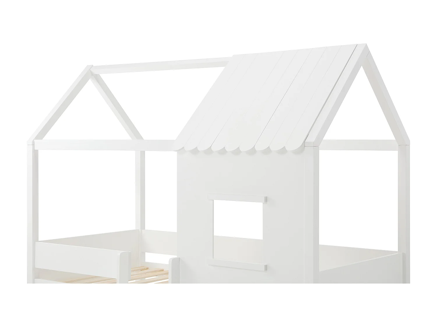 Lit mi-hauteur cabane 90 x 190 cm - Pin et MDF - Blanc + Matelas - VALESKIA