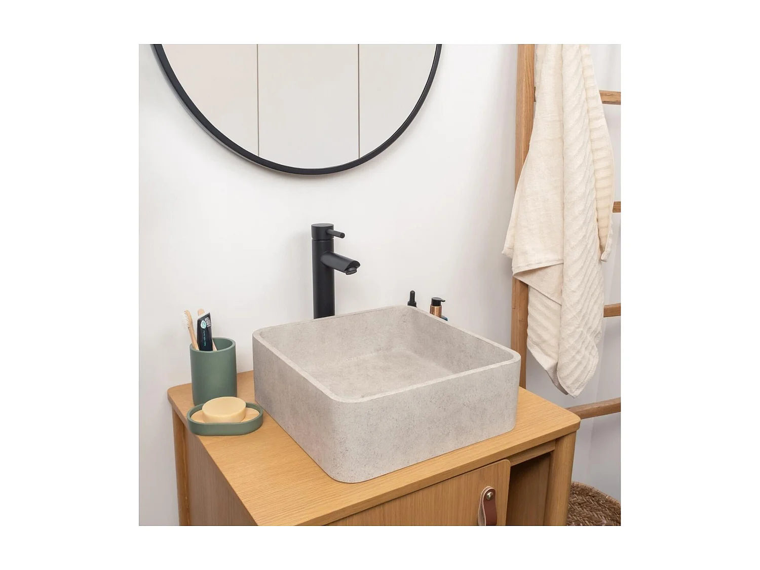 ARTEA 36cm quadratisches Aufsatzwaschbecken aus gebürstetem Beton