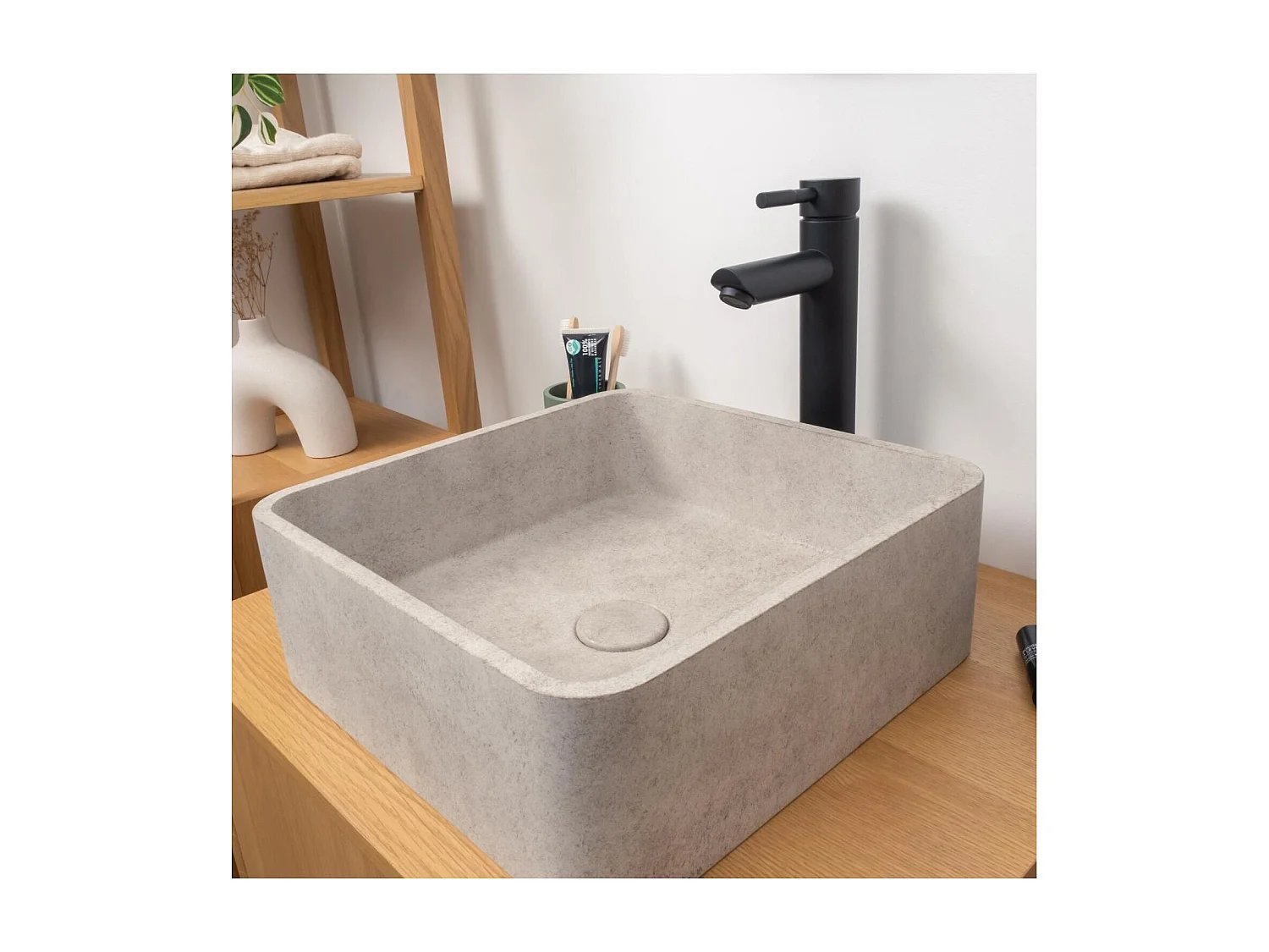 ARTEA 36cm quadratisches Aufsatzwaschbecken aus gebürstetem Beton