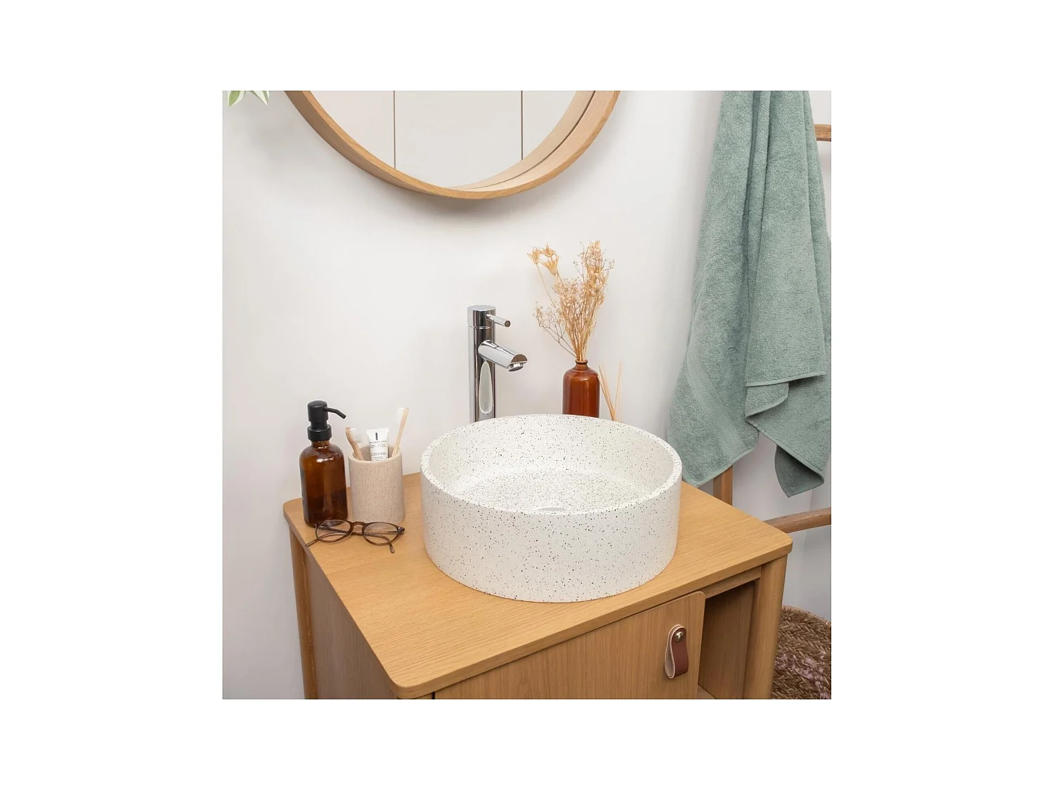 BILLY 36 cm rundes Aufsatzwaschbecken aus Terrazzo