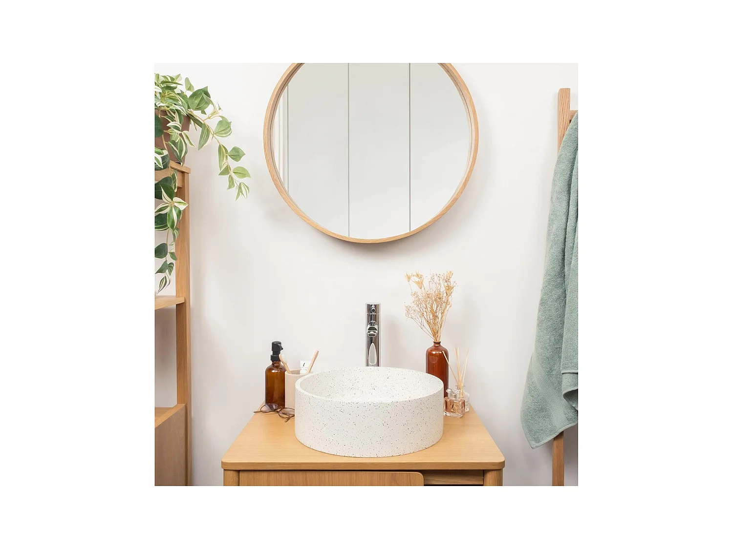 BILLY 36 cm rundes Aufsatzwaschbecken aus Terrazzo