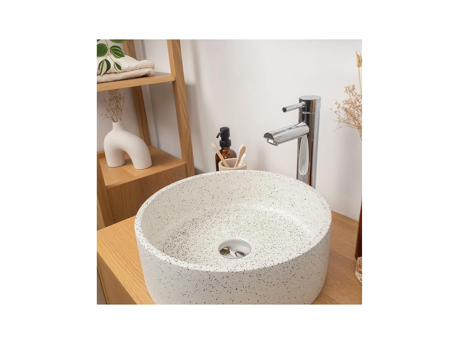 BILLY 36 cm rundes Aufsatzwaschbecken aus Terrazzo