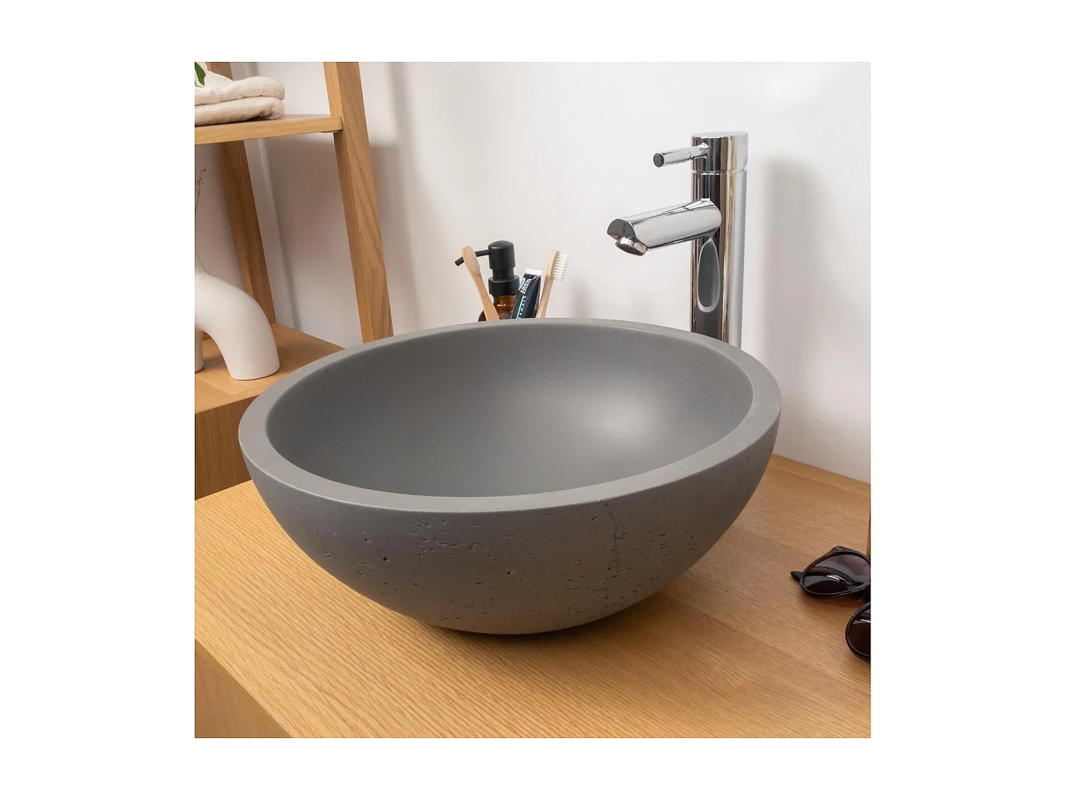 Vasque à poser bol en béton travertin 36,2cm