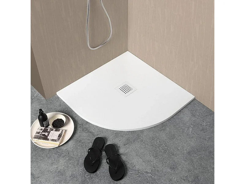 Receveur de douche semi-circulaire « Milano » blanc en résine effet pierre antidérapant cm 90x90h