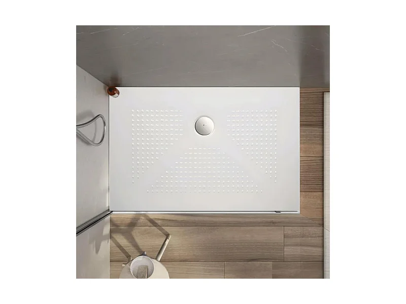 Receveur de douche rectangulaire « Denver » blanc brillant en céramique fine et antidérapante, 70x90h cm