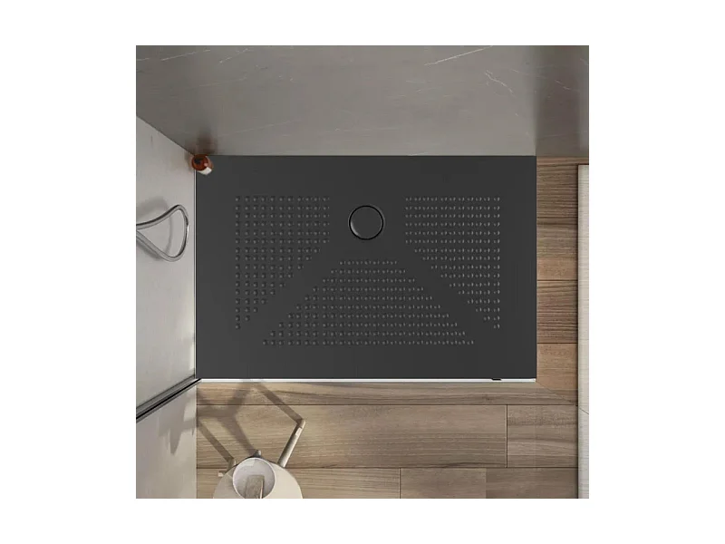 Receveur de douche rectangulaire noir mat « Denver » en céramique fine et antidérapante, 80x100h cm