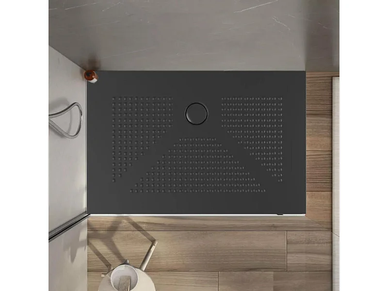 Rechthoekige matzwarte douchebak "Denver" van dun, antislip keramiek, 80x100h cm