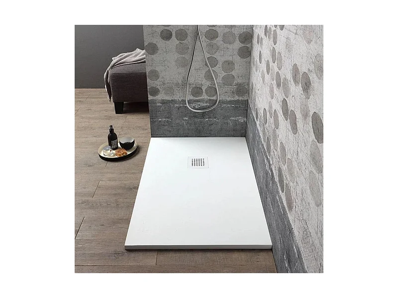 "Milano" dunne rechthoekige witte douchebak in steeneffecthars, antislip, 70x120h cm