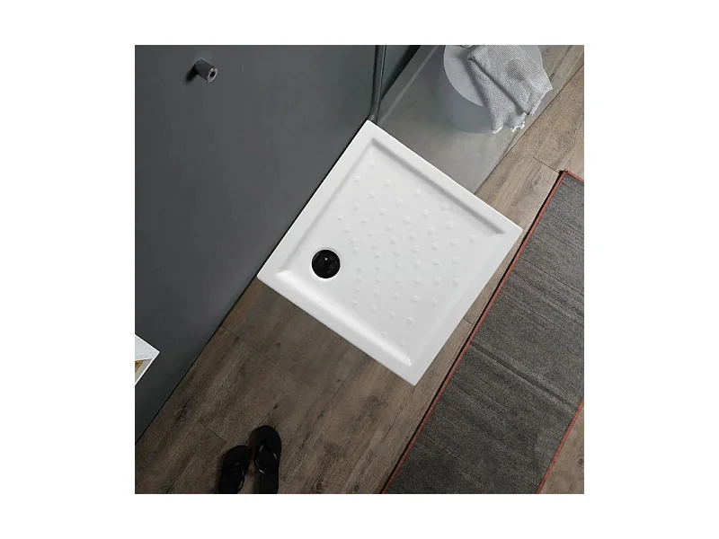 Receveur de douche carré « Matera » en céramique blanche antidérapante avec bords surélevés cm 80x80h
