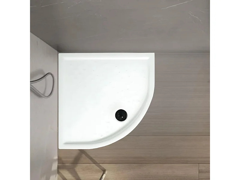 Halfronde witte douchebak "Matera" van antislipkeramiek met opstaande randen 90x90 cm