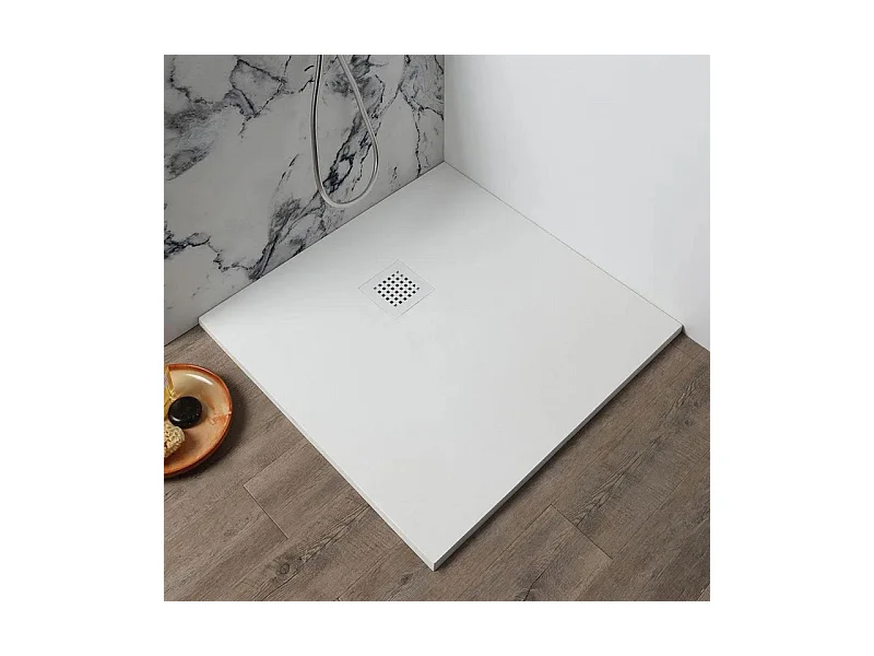 Piatto doccia bianco quadrato sottile "Milano" in resina effetto pietra antiscivolo cm 80x80h