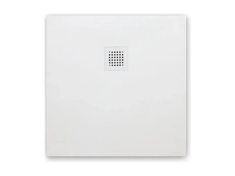 Dünne quadratische Duschwanne "Milano" aus Harz in Steinoptik, weiß, rutschfest, 70x70h cm