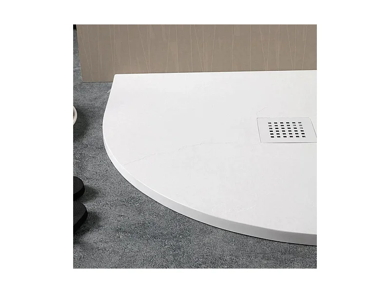 Receveur de douche semi-circulaire « Milano » blanc en résine effet pierre antidérapant cm 80x80h