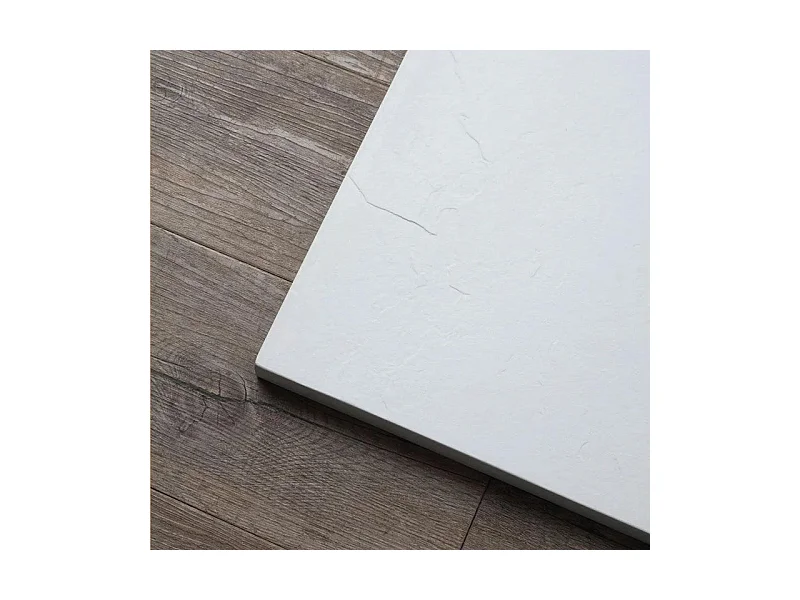 Receveur de douche rectangulaire fin blanc "Milano" en résine effet pierre, antidérapant, 80x120h cm