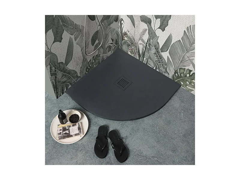 Receveur de douche semi-circulaire noir « Milano » en résine effet pierre antidérapant cm 90x90h