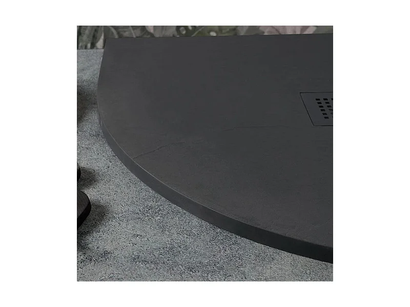 Receveur de douche semi-circulaire noir « Milano » en résine effet pierre antidérapant cm 90x90h