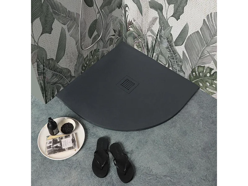 Czarny półokrągły brodzik "Milano" z żywicy imitującej kamień antypoślizgowy cm 90x90h