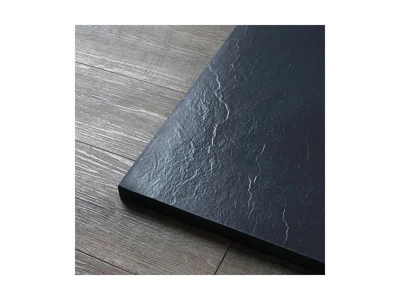 Receveur de douche rectangulaire fin "Milano" en résine noire effet pierre, antidérapant, 80x120h cm