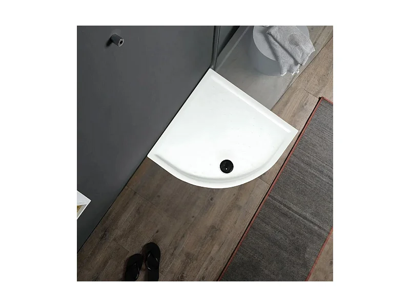 Receveur de douche semi-circulaire blanc « Matera » en céramique antidérapante avec bords surélevés 80x80 cm