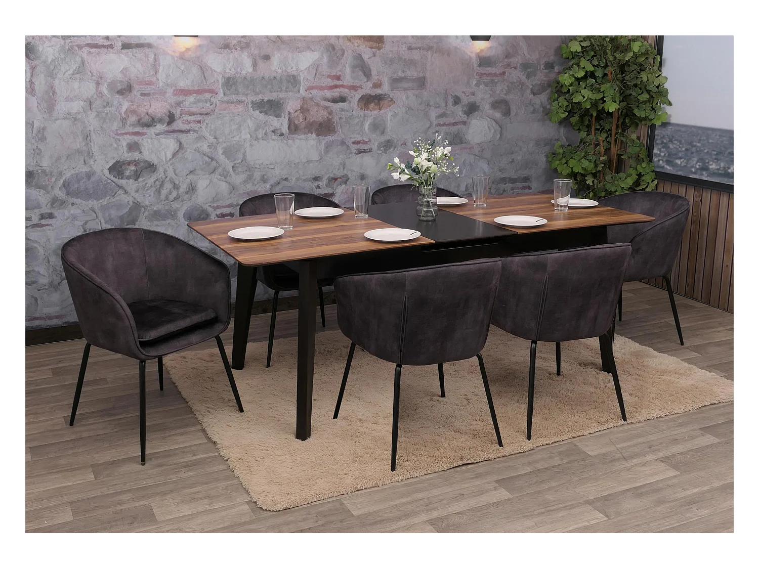 Chaise de salle à manger MCW-O28 (lot de 6),  gris foncé