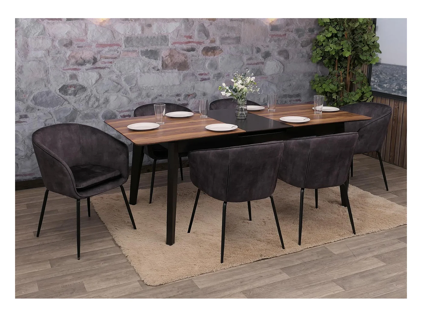 Chaise de salle à manger MCW-O28 (lot de 6),  gris foncé