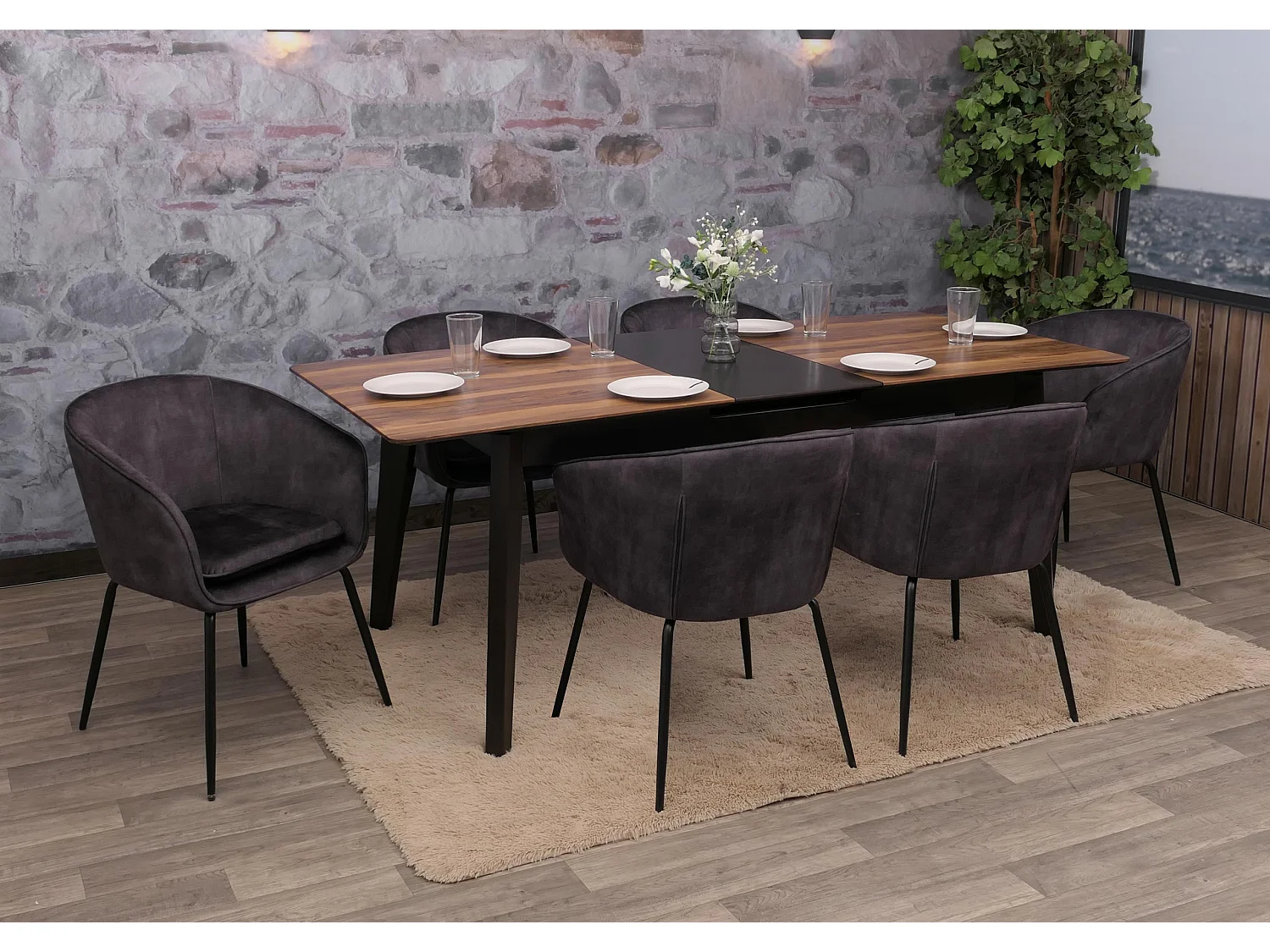 Chaise de salle à manger MCW-O28 (lot de 6),  gris foncé