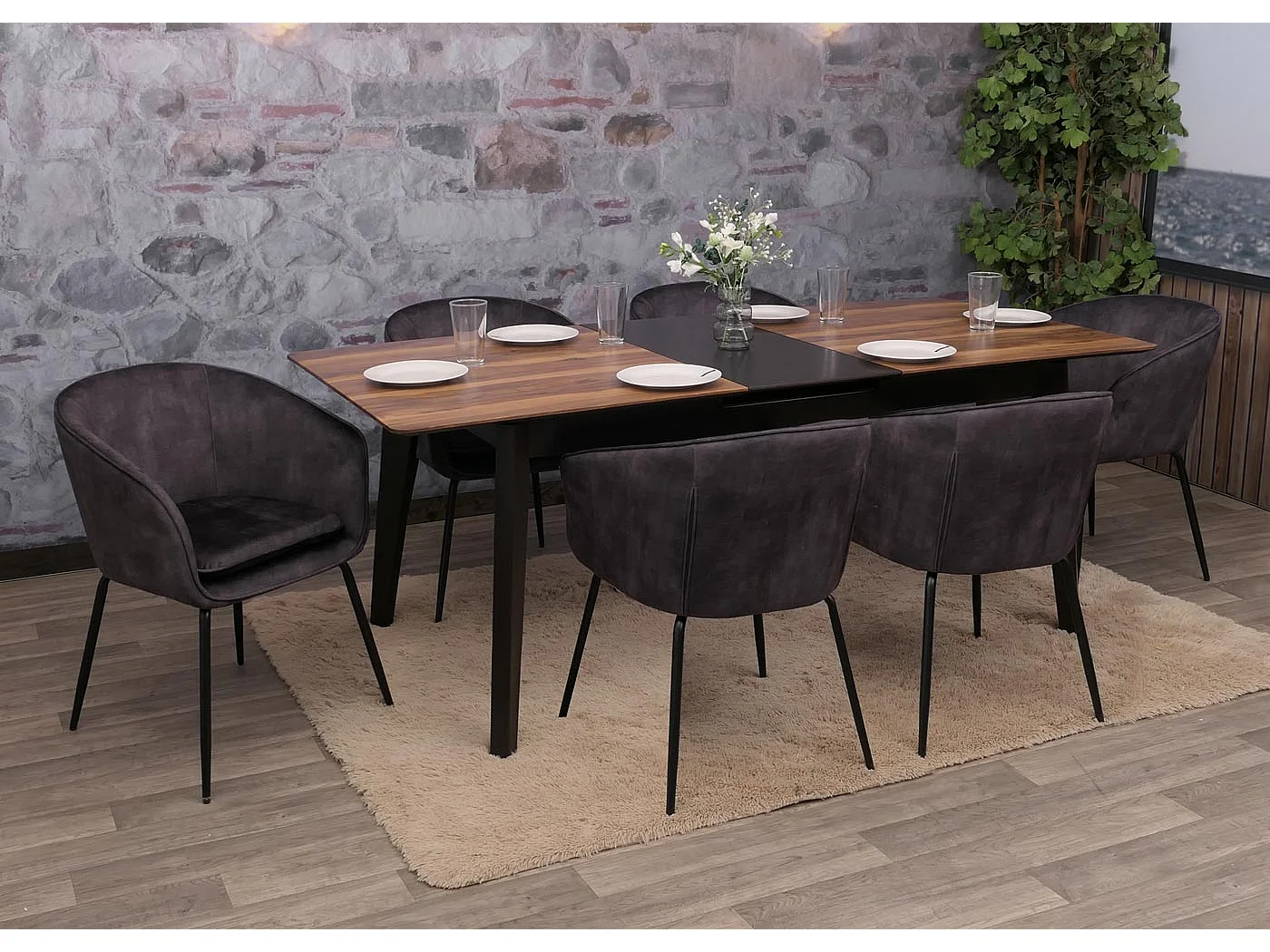 Chaise de salle à manger MCW-O28 (lot de 6),  gris foncé