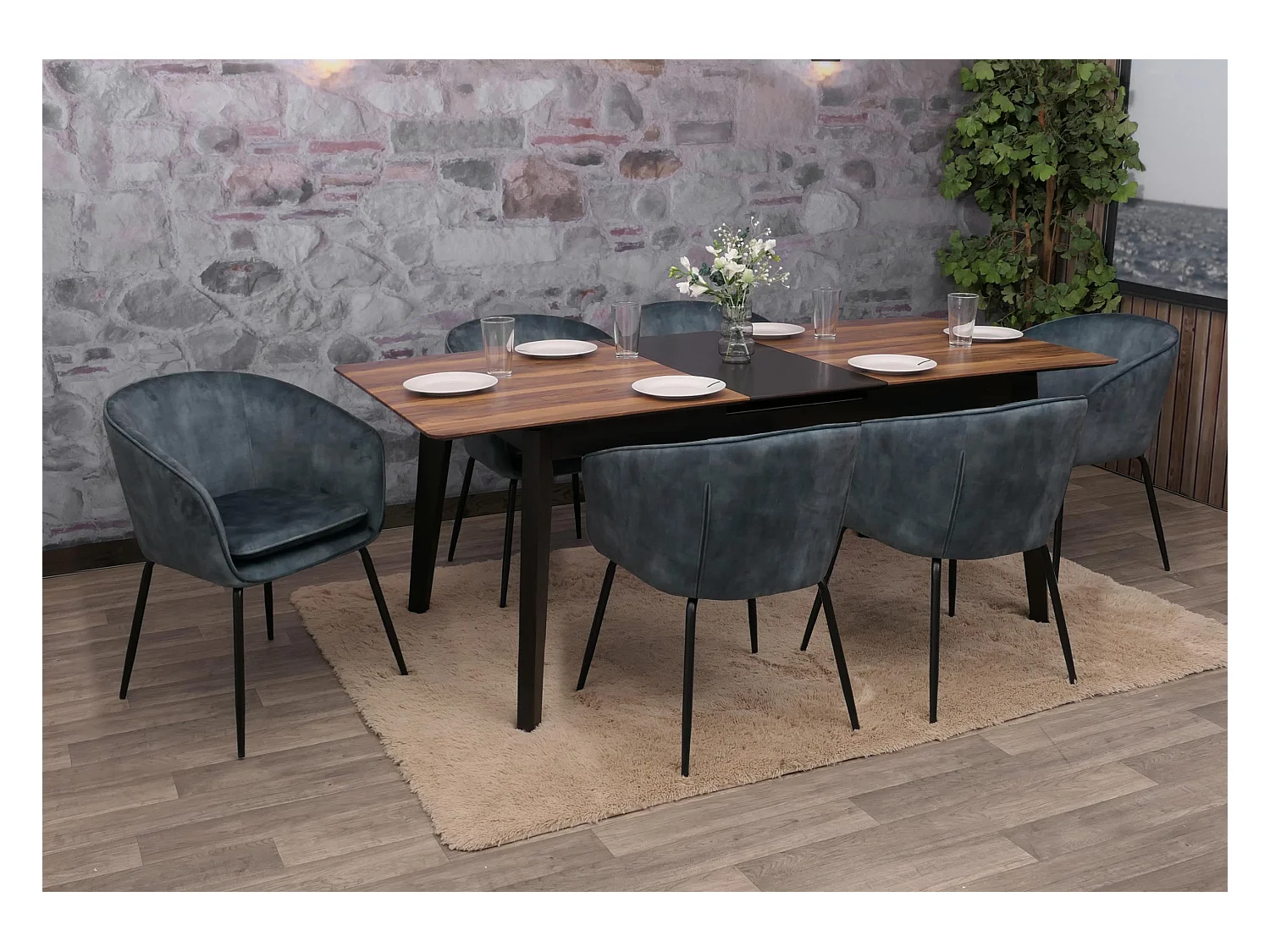 Silla de comedor MCW-O28 (juego de 6),  azul