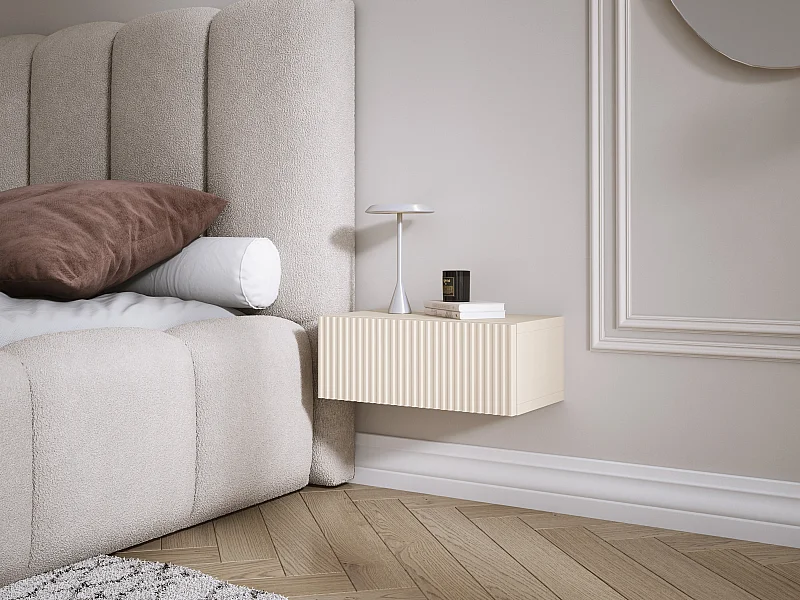 Table de chevet suspendue avec tiroir, façade rainurée, Couleur : cachemire, 40 x 20 x 16 cm