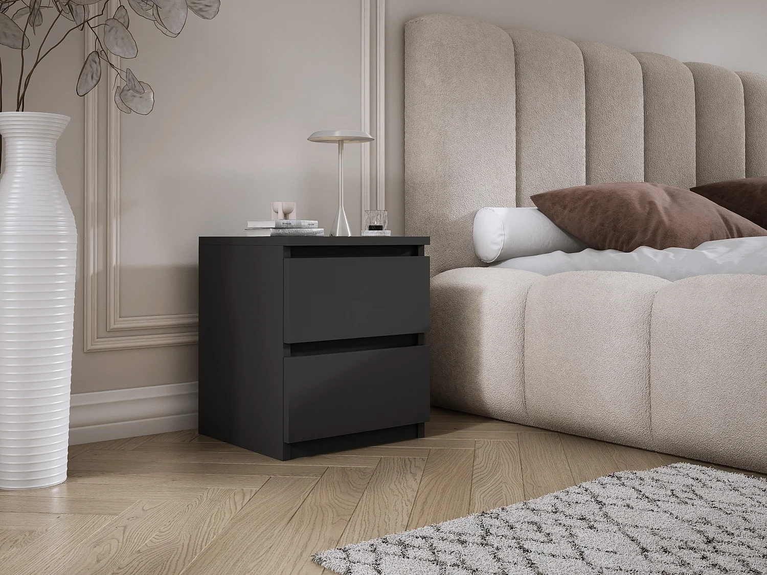 Staand nachtkastje met twee lades – 45 × 36 × 36 cm – kleur: Zwart