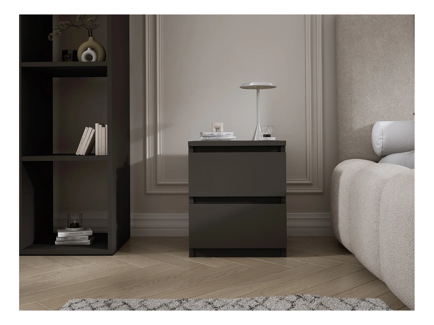 Staand nachtkastje met twee lades – 45 × 36 × 36 cm – kleur: Zwart