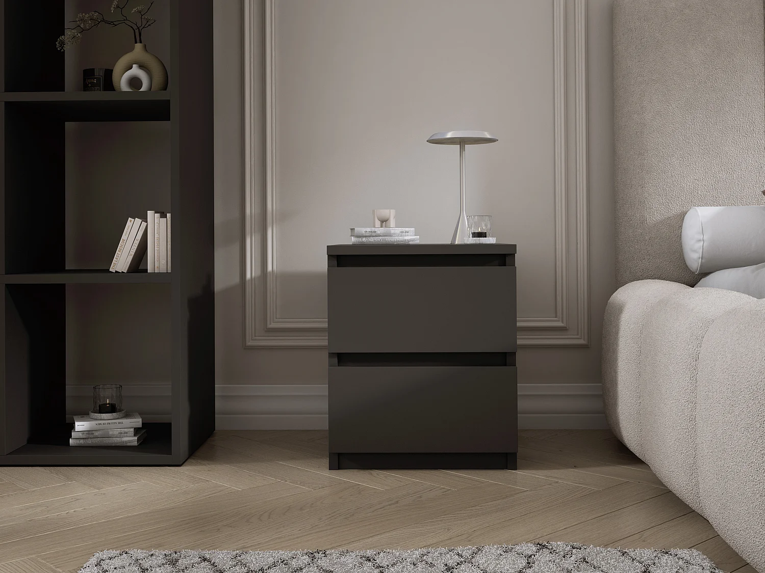 Table de chevet avec deux tiroirs, 45 × 36 × 36 cm, couleur : noir