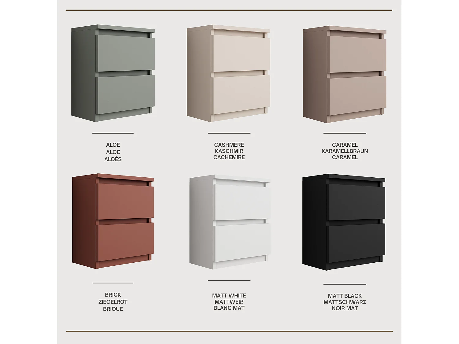 Comodino da appoggio con due cassetti – 45 × 36 × 36 cm – colore: Nero