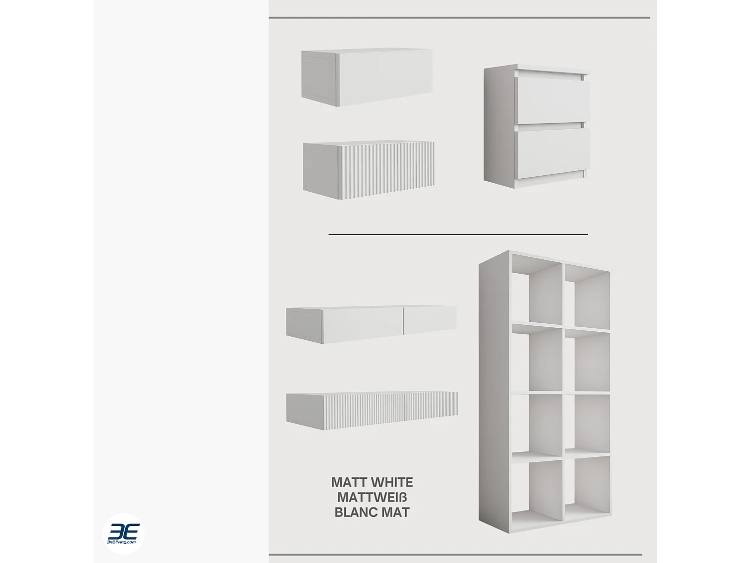 Table de chevet suspendue avec tiroir, façade rainurée, Couleur : blanc, 40 x 20 x 16 cm