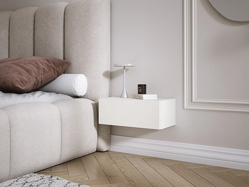 Table de chevet suspendue avec tiroir, façade lisse, Couleur : blanc, 40 x 20 x 16 cm