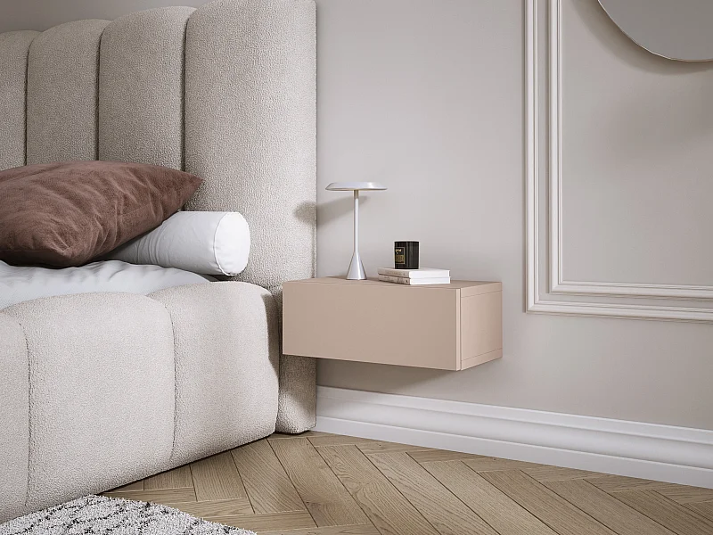 Comodino sospeso con cassetto – frontale liscio – colore: Marrone Caramello, 40 x 20 x 16 cm