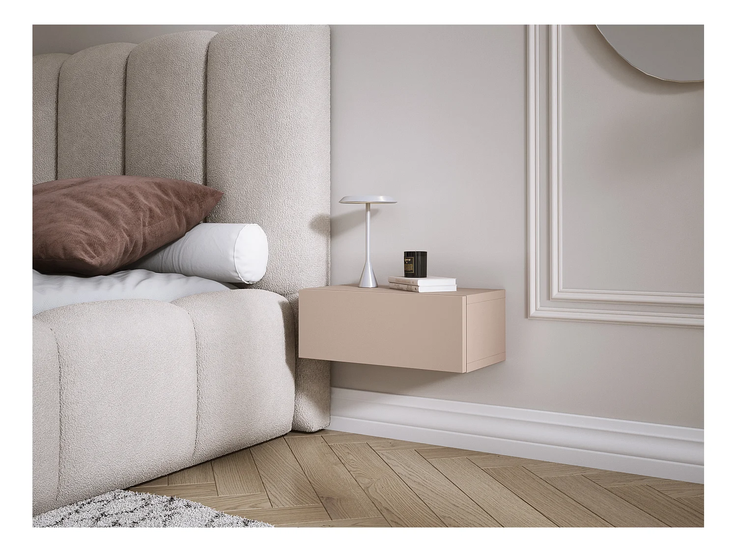 Comodino sospeso con cassetto – frontale liscio – colore: Marrone Caramello, 40 x 20 x 16 cm